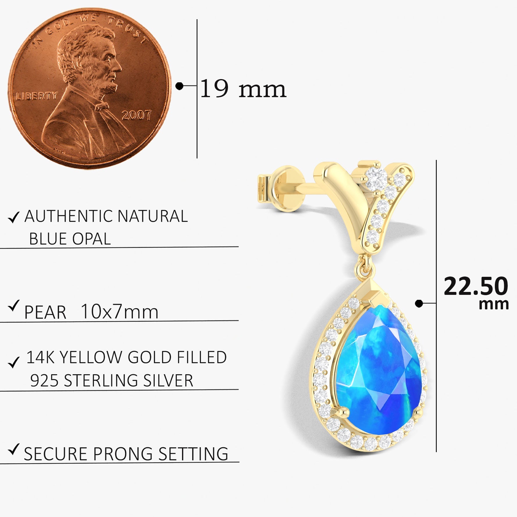 'V' Shape Style Natural Blue Opal Drop Earrings with Push Back - Goodstone Jewels