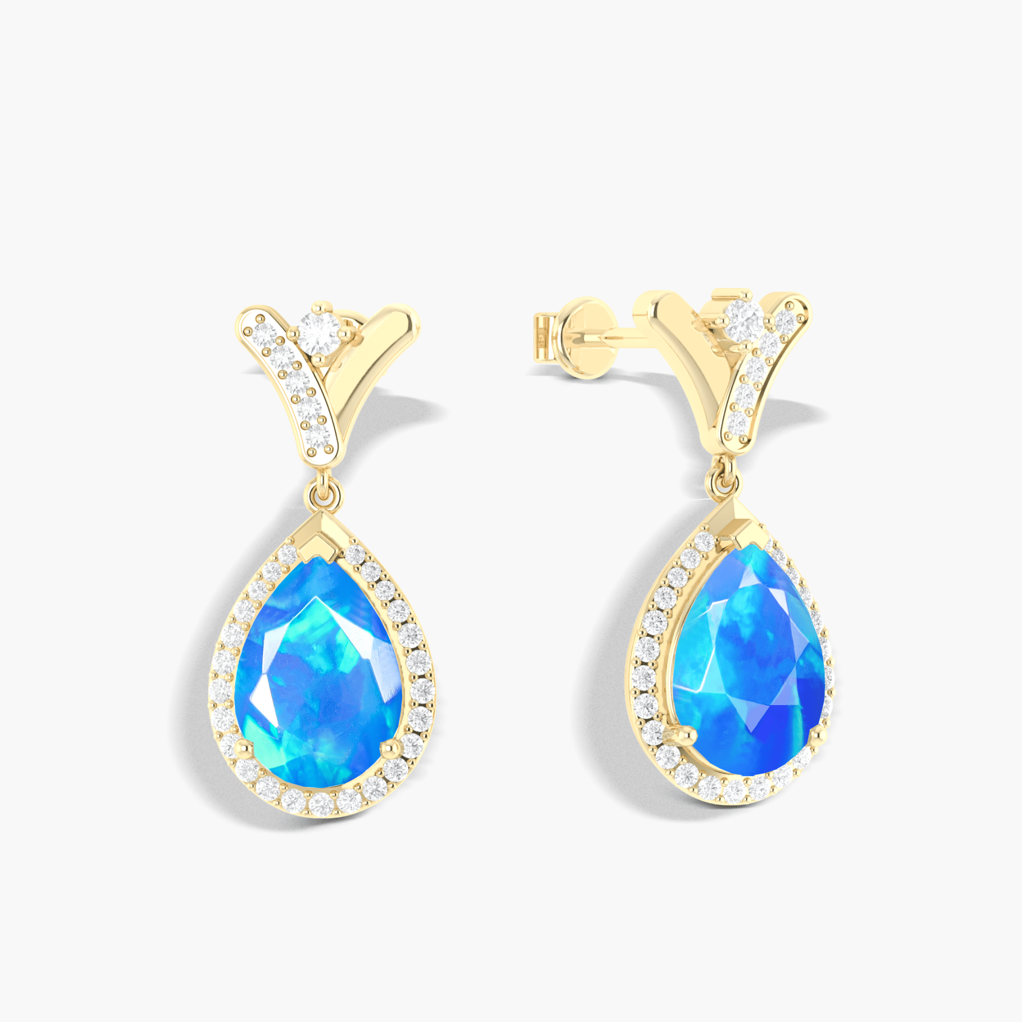'V' Shape Style Natural Blue Opal Drop Earrings with Push Back - Goodstone Jewels