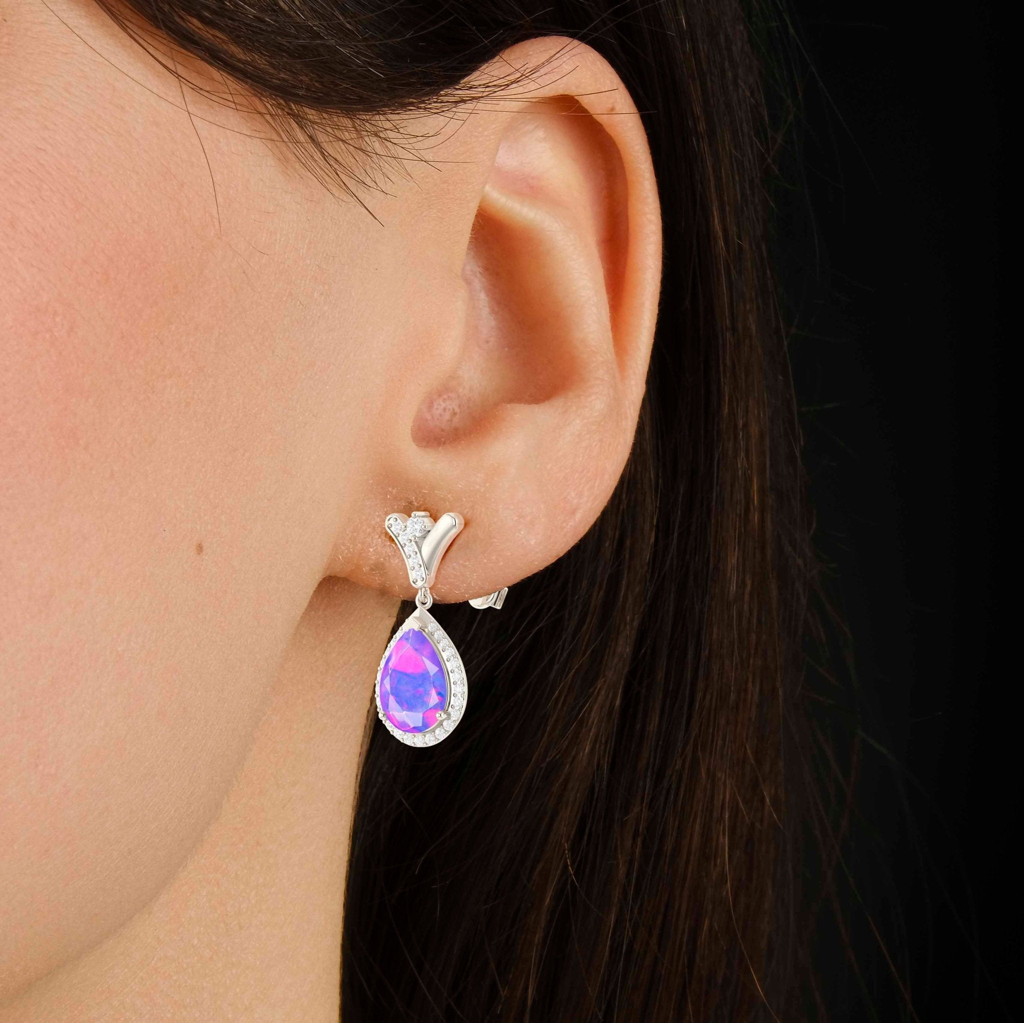 'V' Shape Style Natural Lavender Opal Drop Earrings with Push Back - Goodstone Jewels