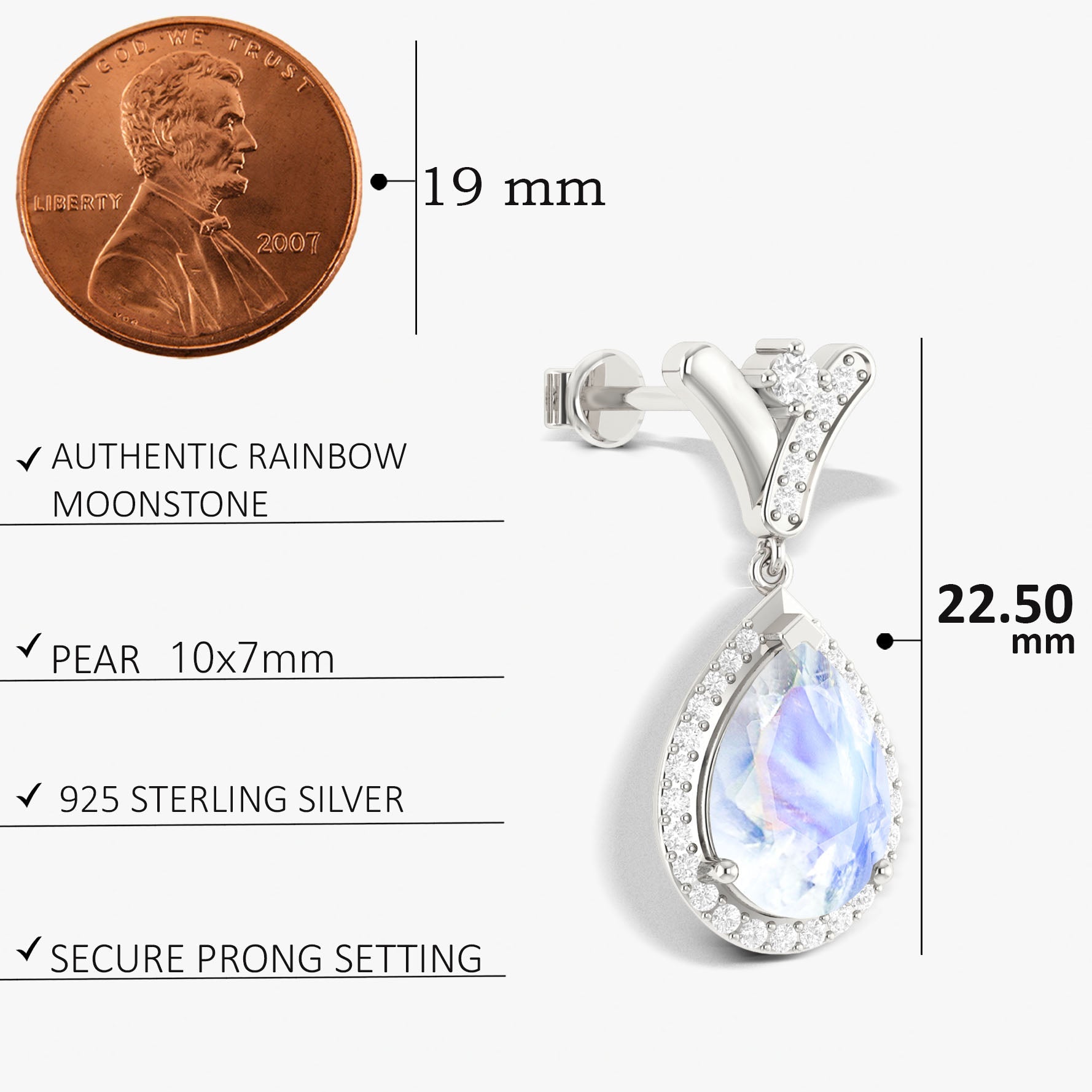 'V' Shape Style Natural Moonstone Drop Earrings with Push Back - Goodstone Jewels