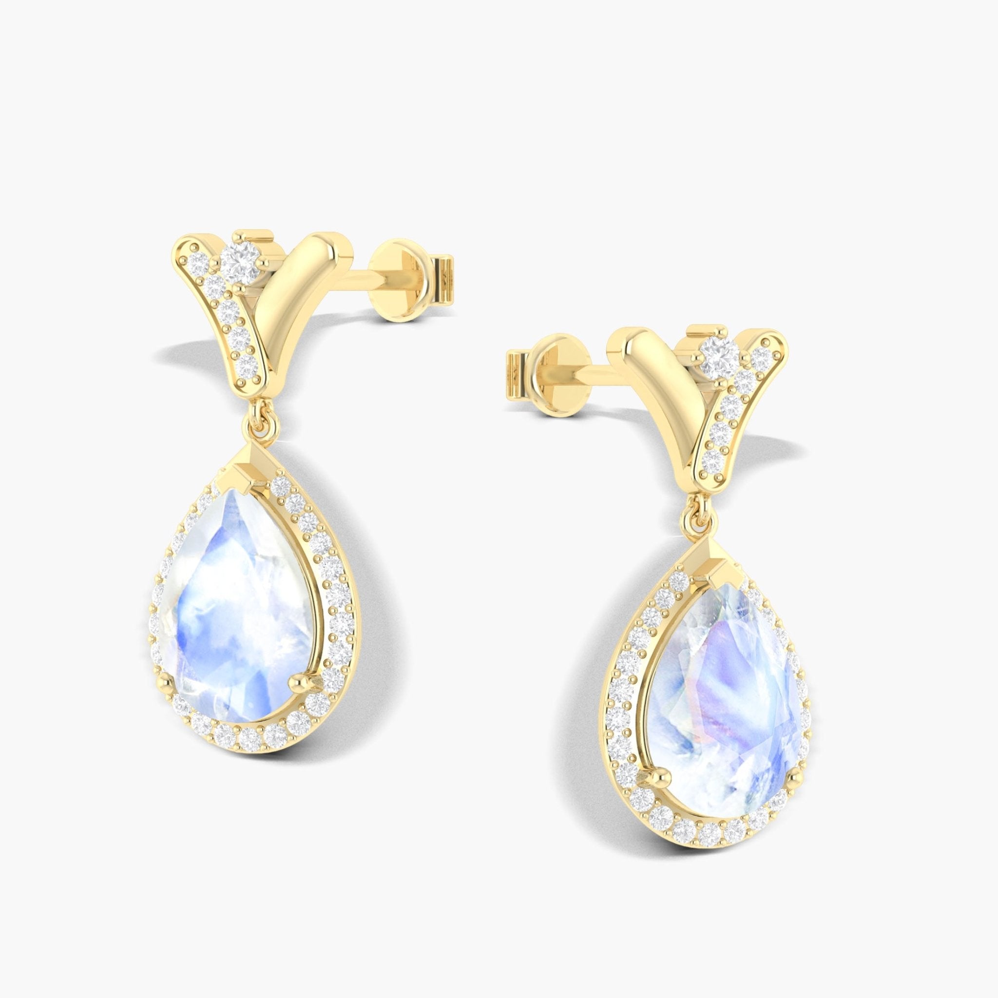 'V' Shape Style Natural Moonstone Drop Earrings with Push Back - Goodstone Jewels