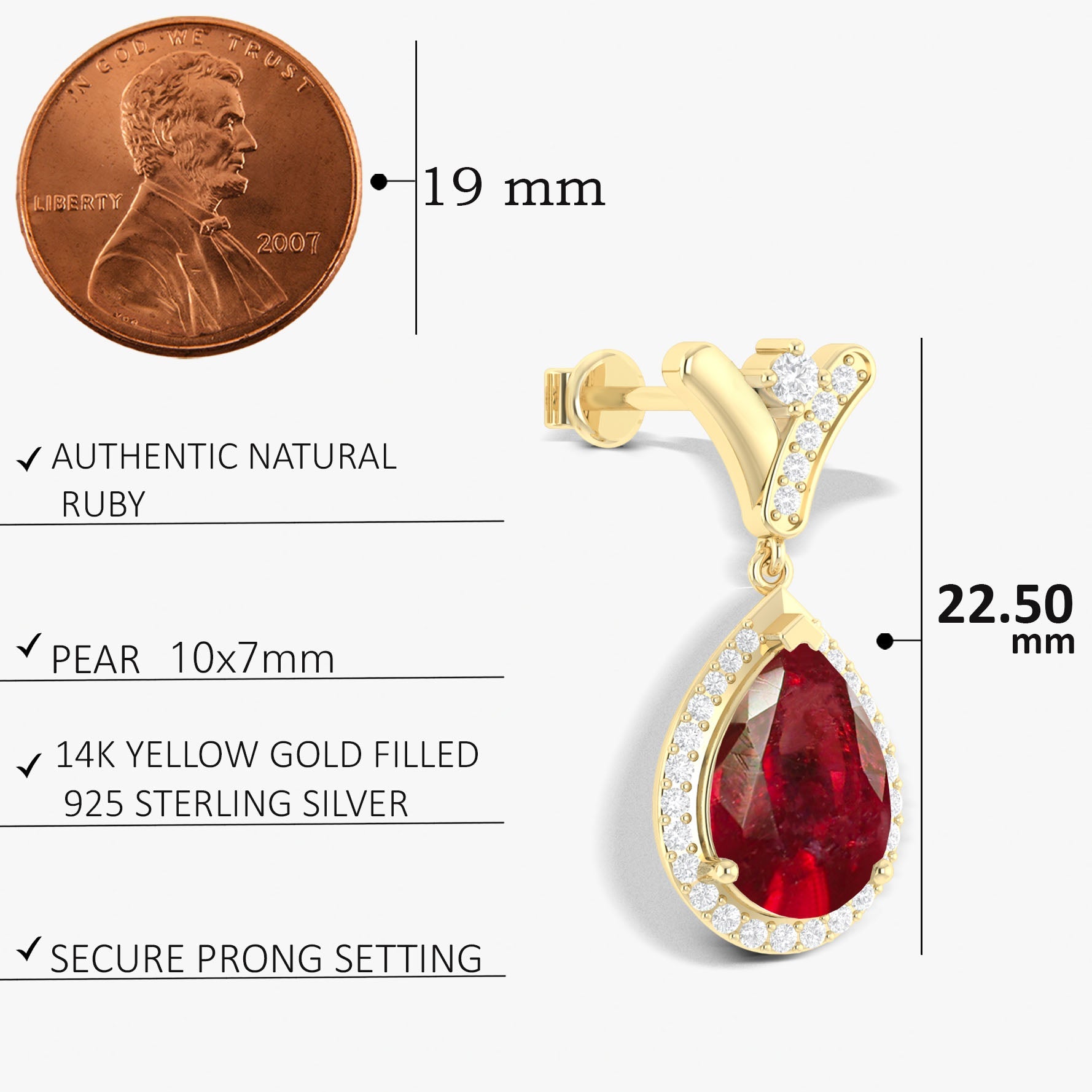 'V' Shape Style Natural Ruby Drop Earrings with Push Back - Goodstone Jewels