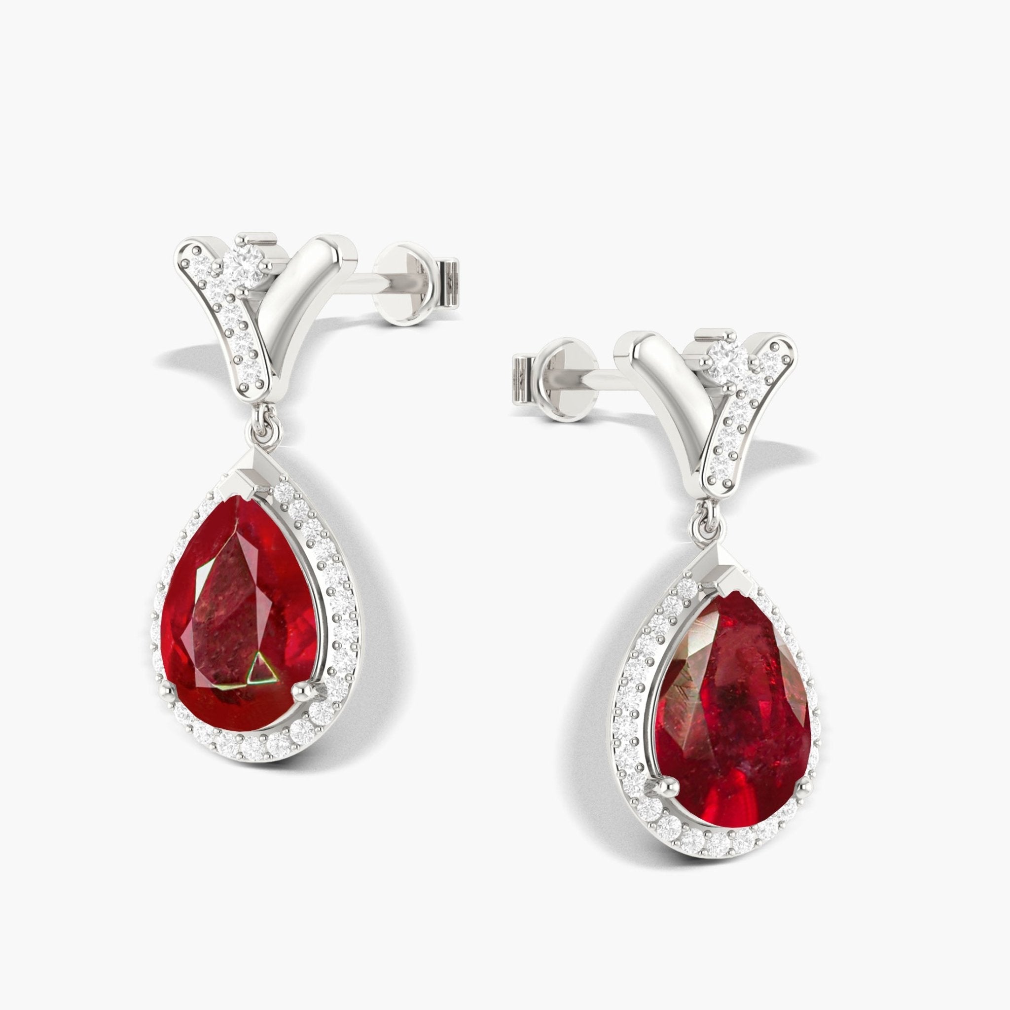'V' Shape Style Natural Ruby Drop Earrings with Push Back - Goodstone Jewels