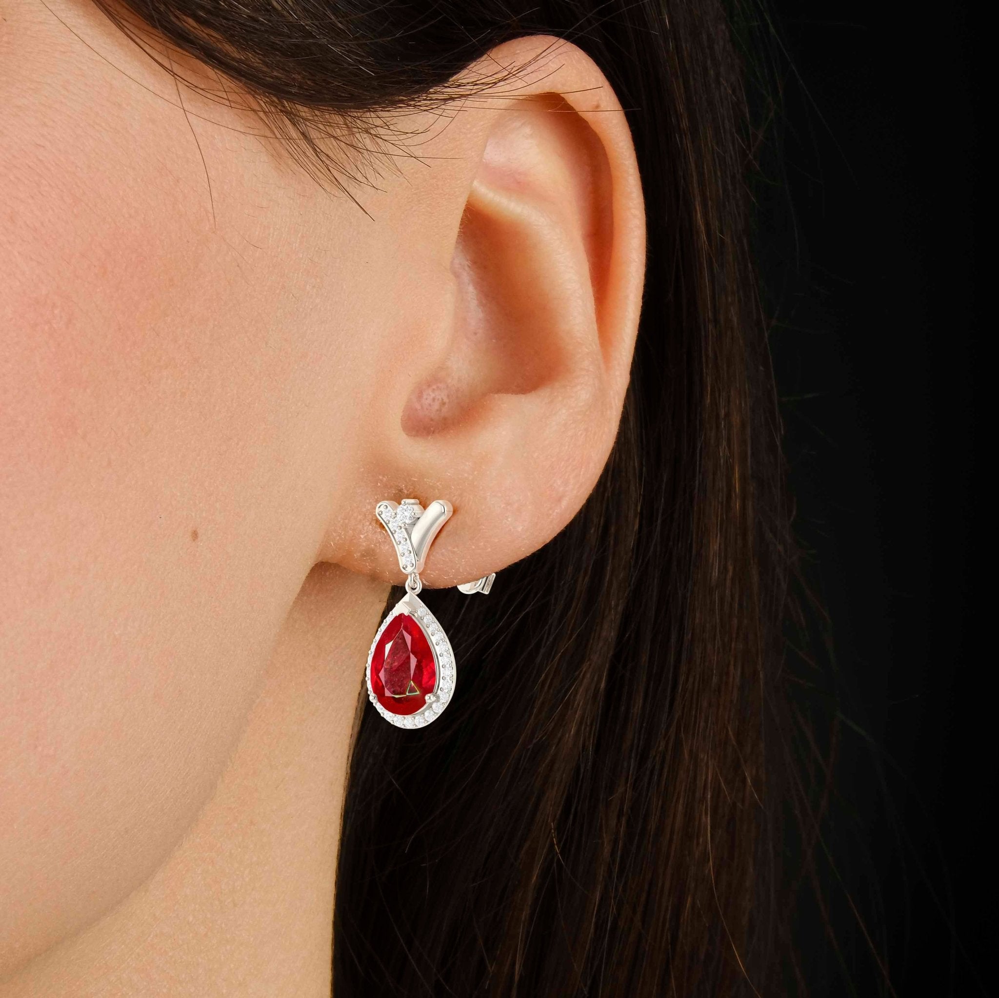 'V' Shape Style Natural Ruby Drop Earrings with Push Back - Goodstone Jewels