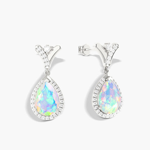 'V' Shape Style Natural White Opal Drop Earrings with Push Back