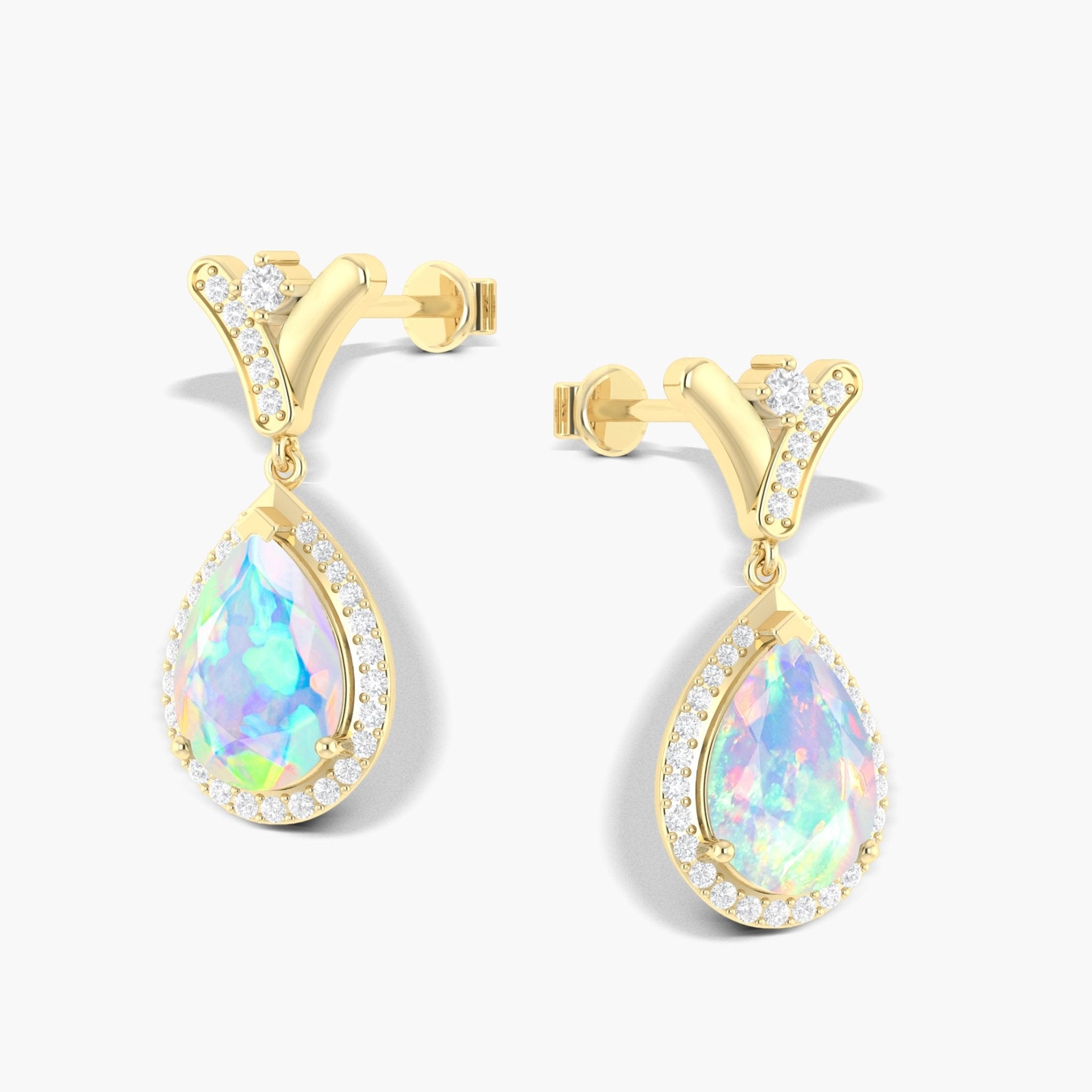 'V' Shape Style Natural White Opal Drop Earrings with Push Back - Goodstone Jewels