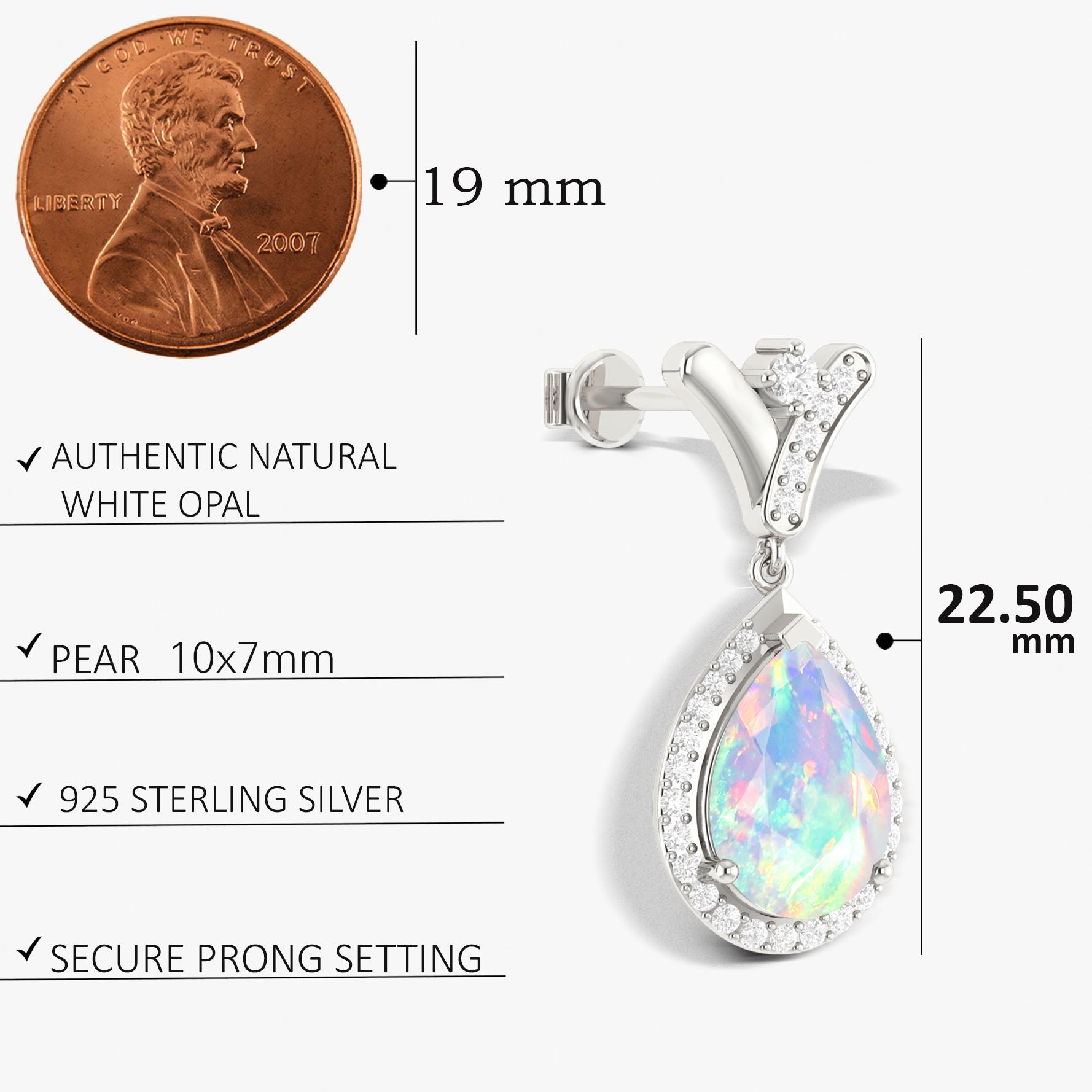 'V' Shape Style Natural White Opal Drop Earrings with Push Back - Goodstone Jewels