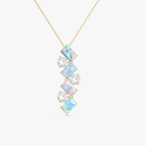 White Baguette Opal Gemstone Charm Pendant
