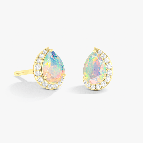 White Ethiopian Opal Pear Design Stud Earring