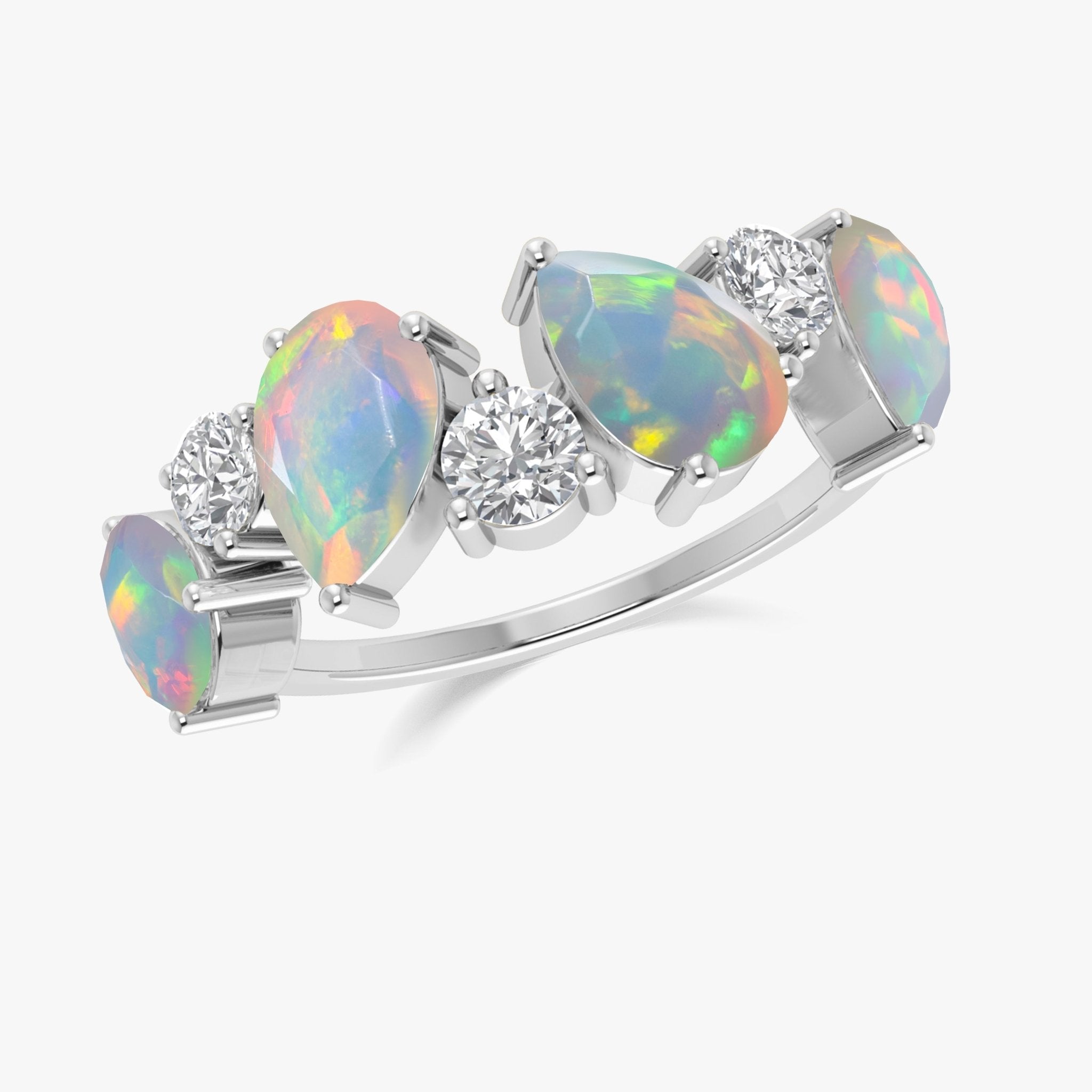 White Fire Opal Four Stone Design Ring - Goodstone Jewels