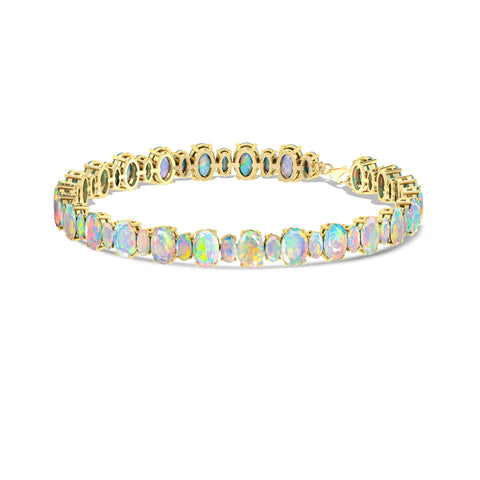Silver Elegant Blue Fire Opal & Blue Topaz Rectangular Bracelet