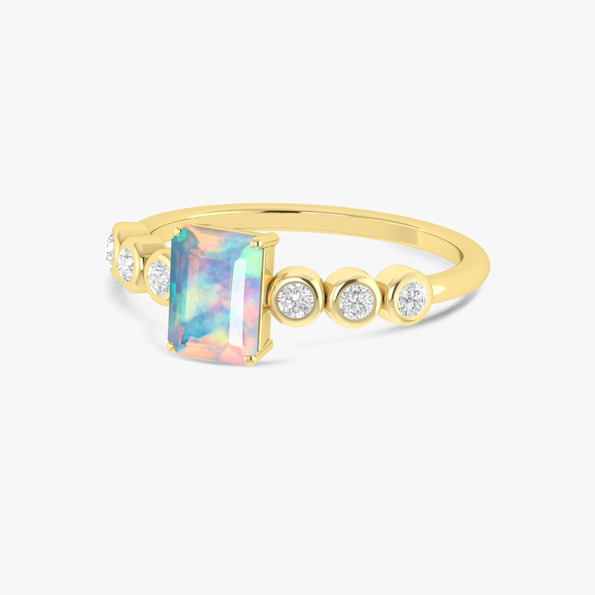 White Genuine Fire Octagon Opal Prong Ring - Goodstone Jewels