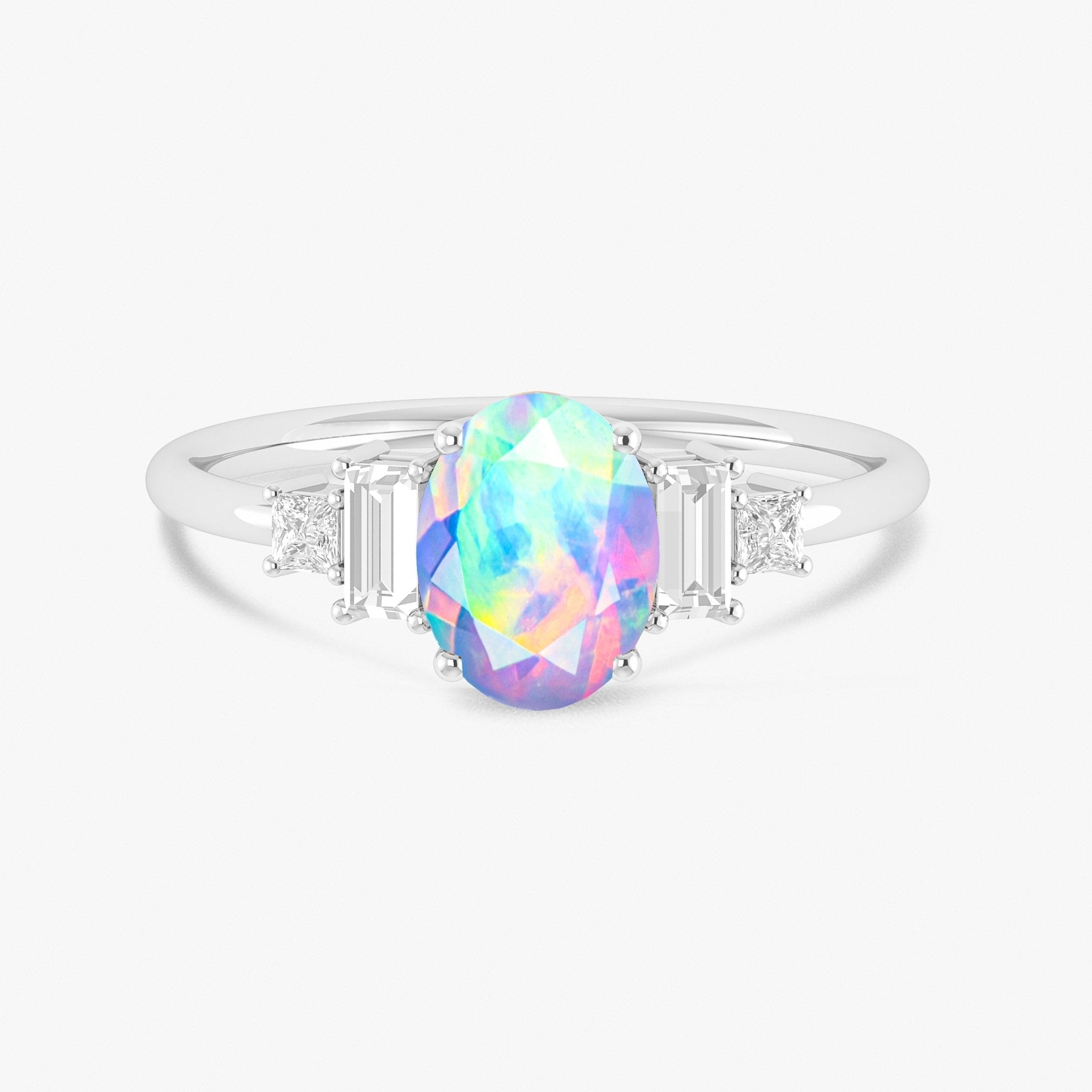 White Genuine Opal and CZ Gemstone Ring - Goodstone Jewels