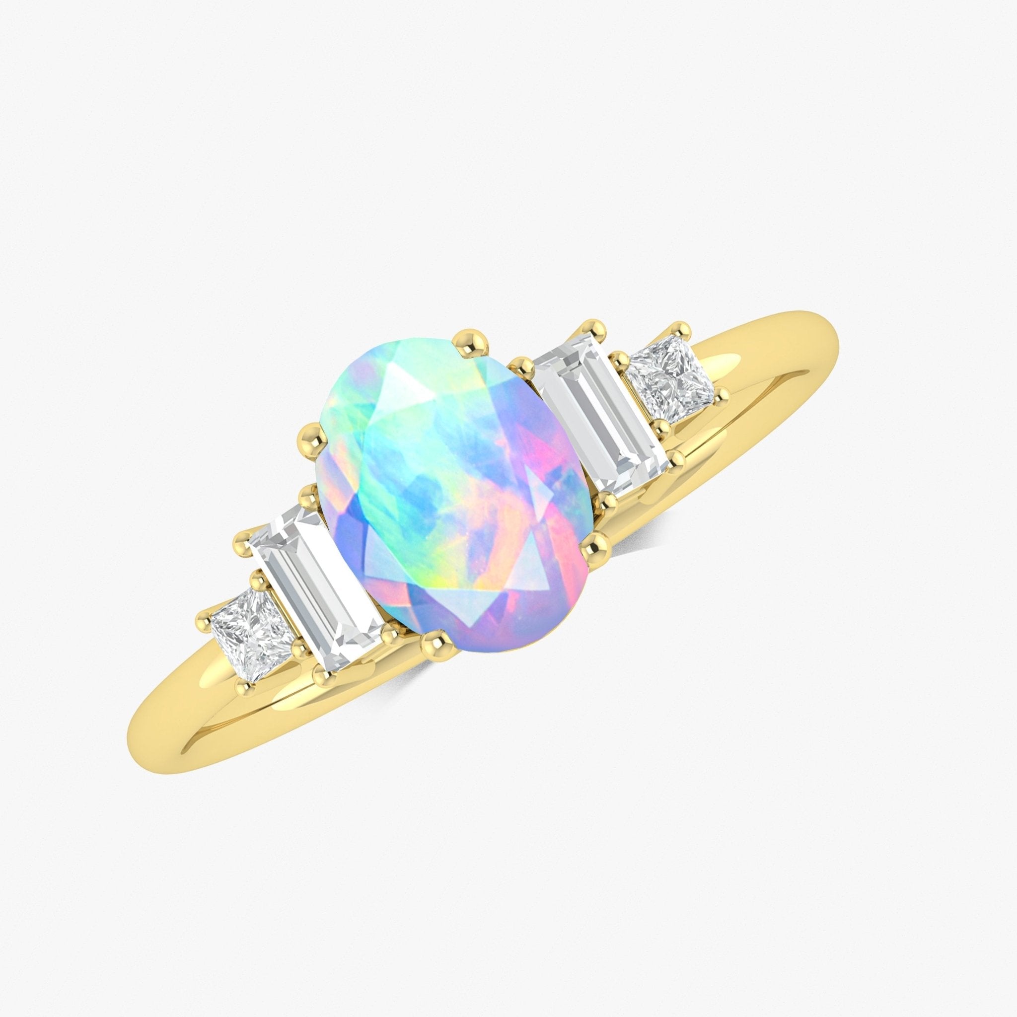 White Genuine Opal and CZ Gemstone Ring - Goodstone Jewels