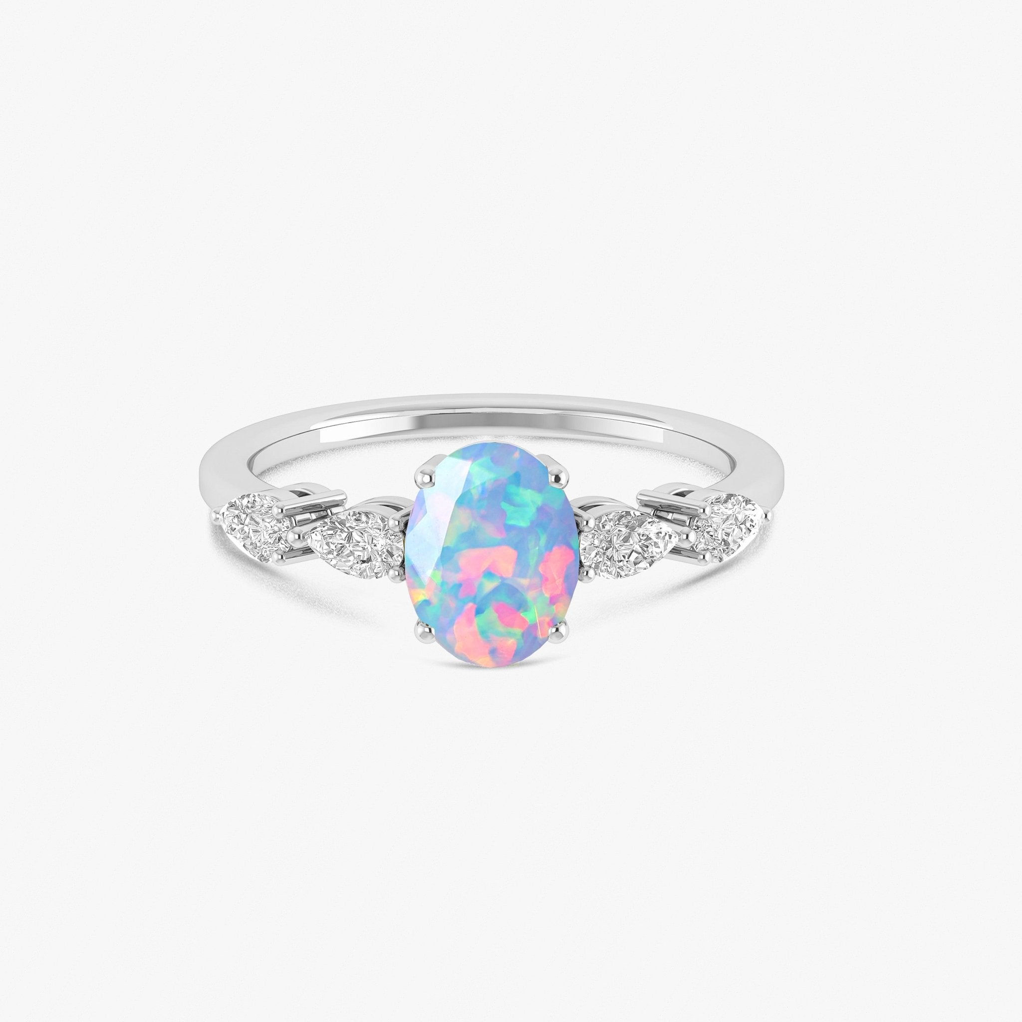 White Genuine Opal Silver Ring for Women - Goodstone Jewels