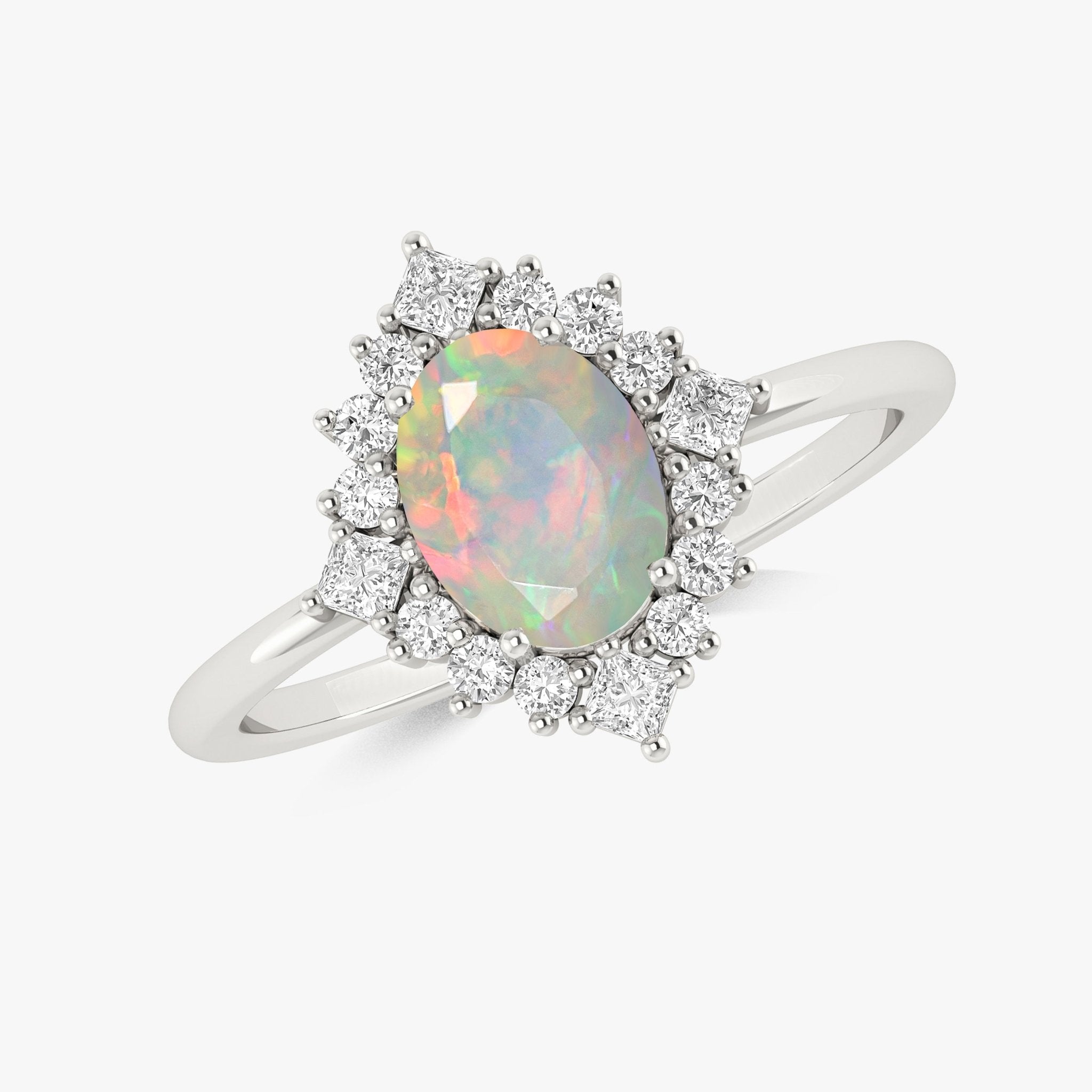 Halo ring white opal faceted elegant design