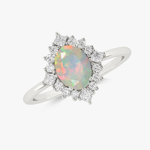 White Natural Fire Faceted Ethiopian Opal Ring