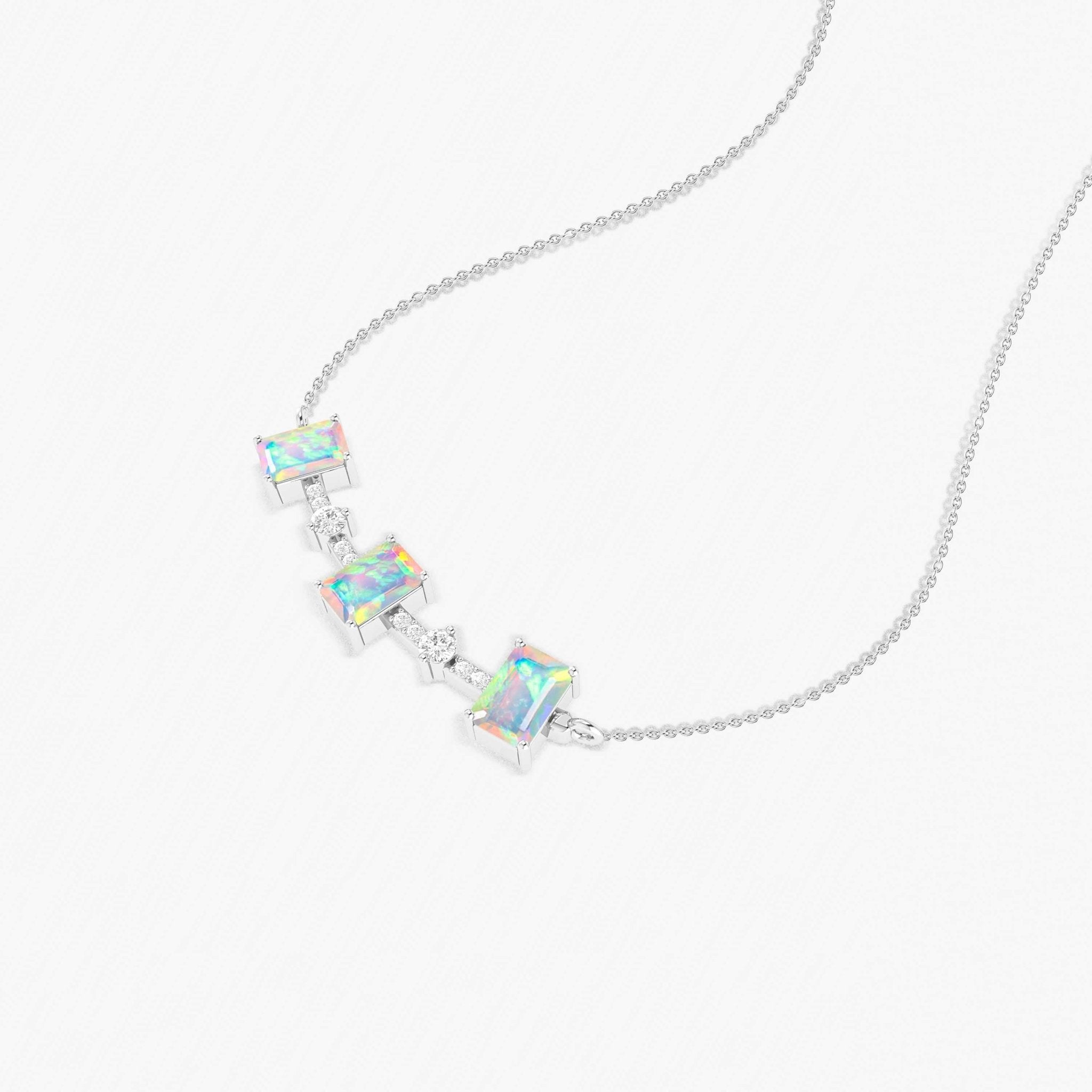 White Opal Baguette Gemstone Bar Pendant - Goodstone Jewels