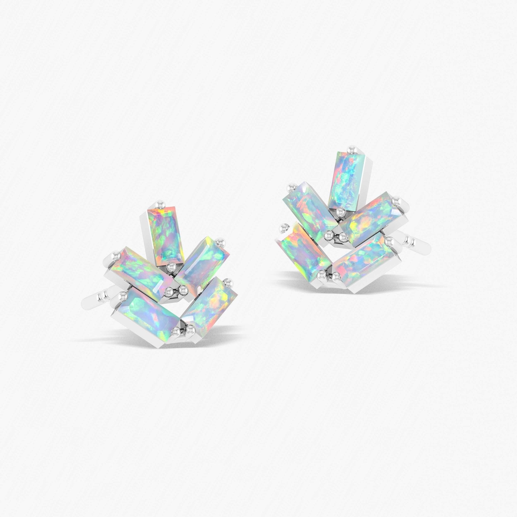White Opal Baguette Stone Stud Earring - Goodstone Jewels