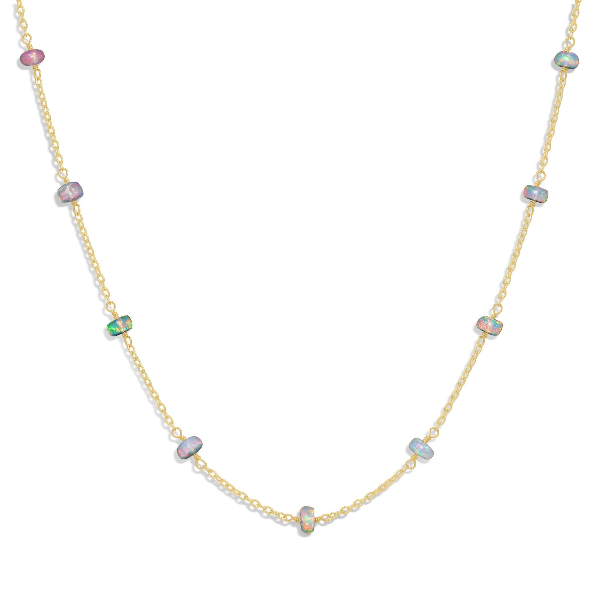 White opal beaded with 18k Gold Vermail wire chain necklace - Goodstone Jewels