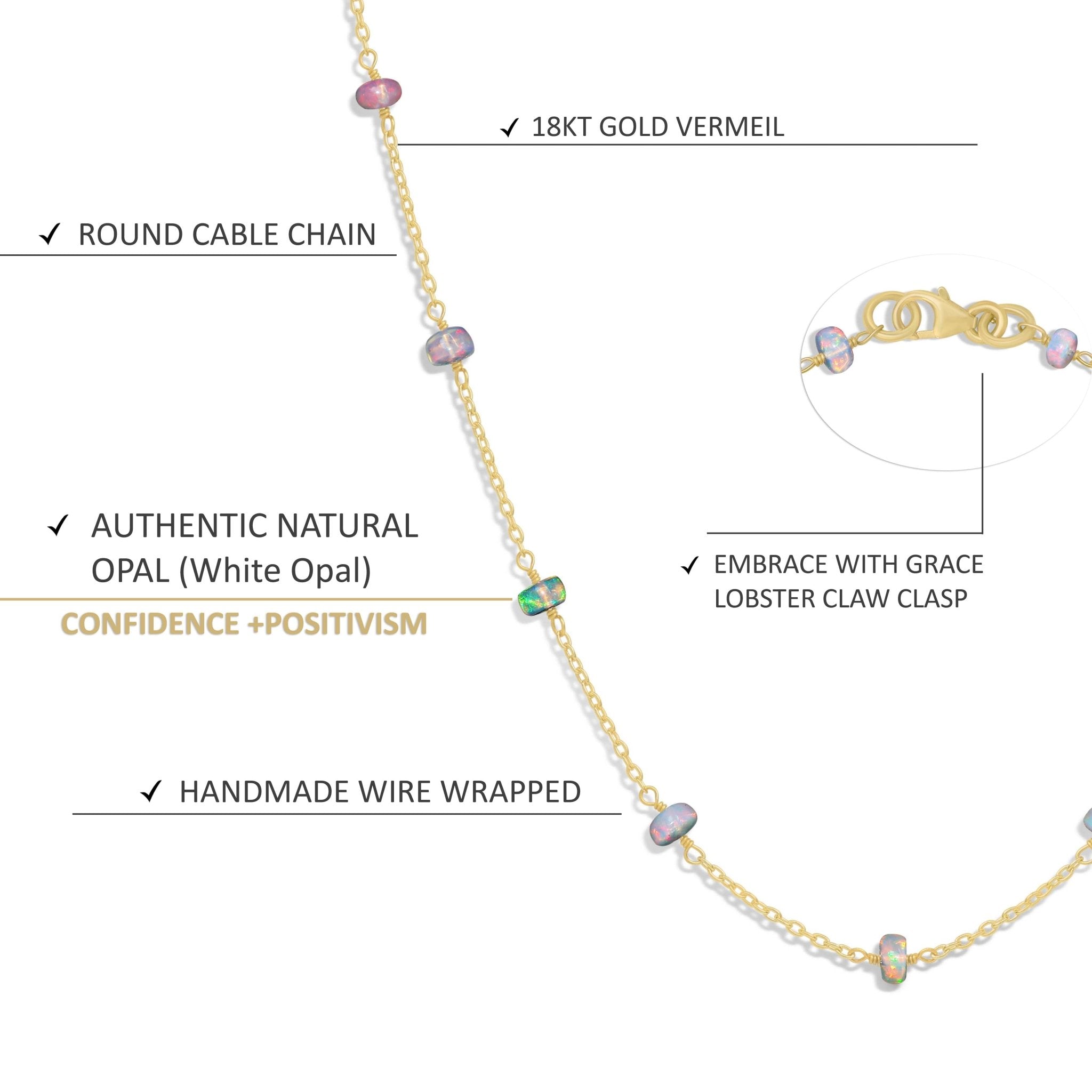 White opal beaded with 18k Gold Vermail wire chain necklace - Goodstone Jewels