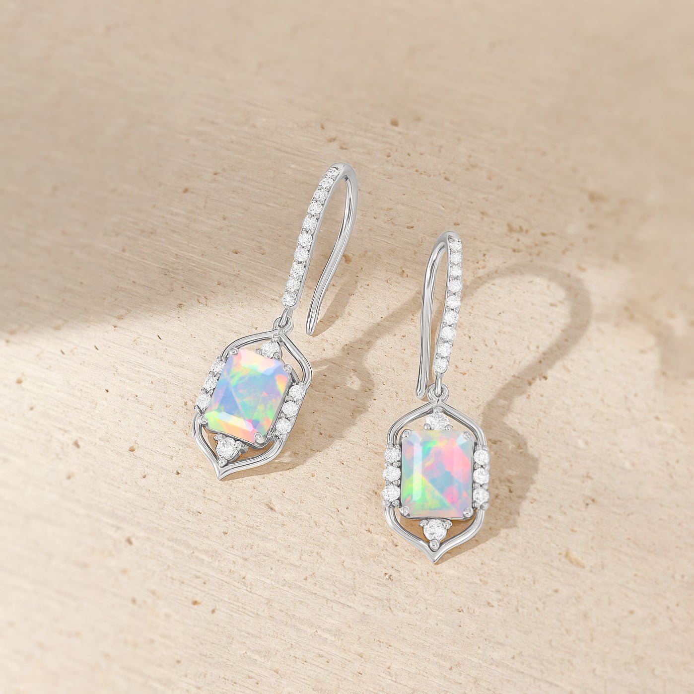 White Opal Gemstone Drop and Dangle Earrings - Goodstone Jewels