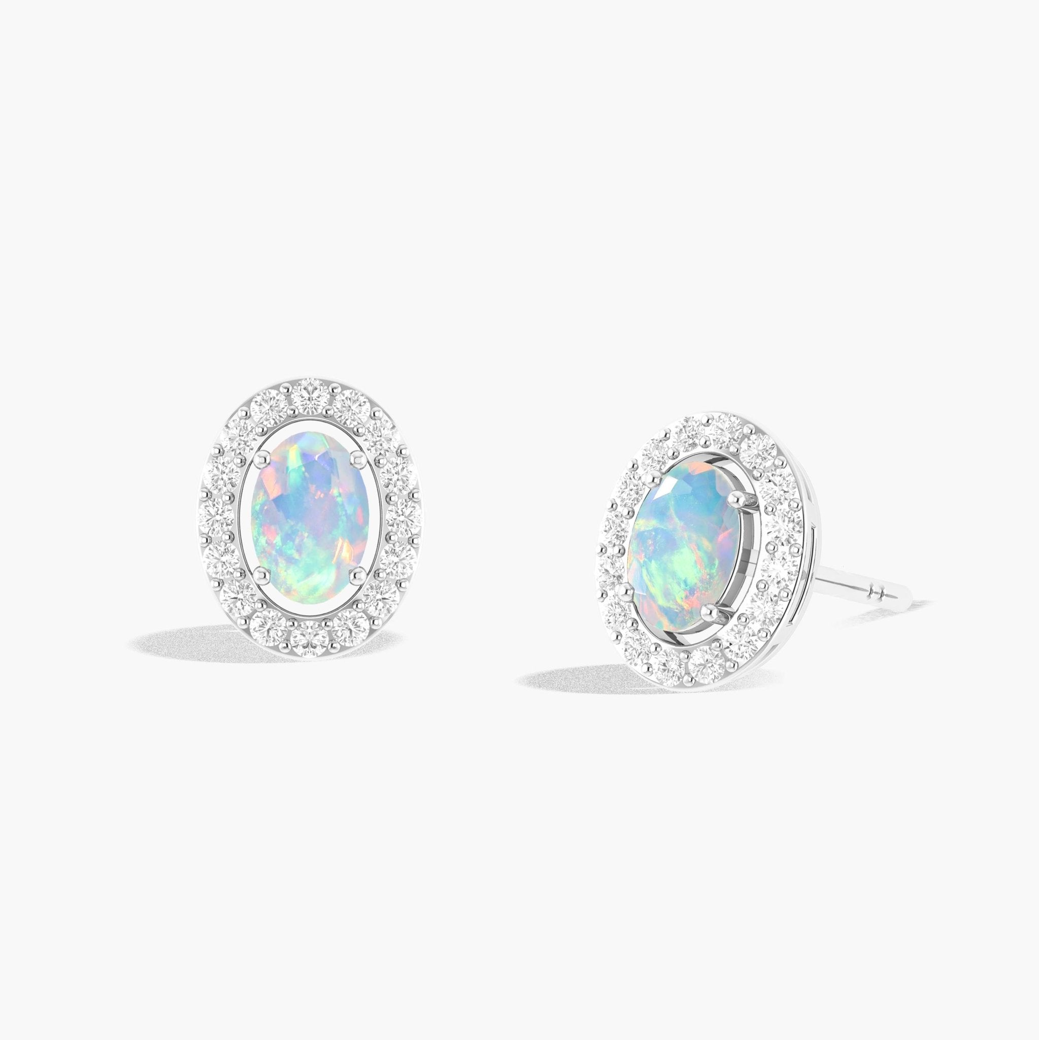 White Opal Gemstone Oval Style Stud Earring - Goodstone Jewels