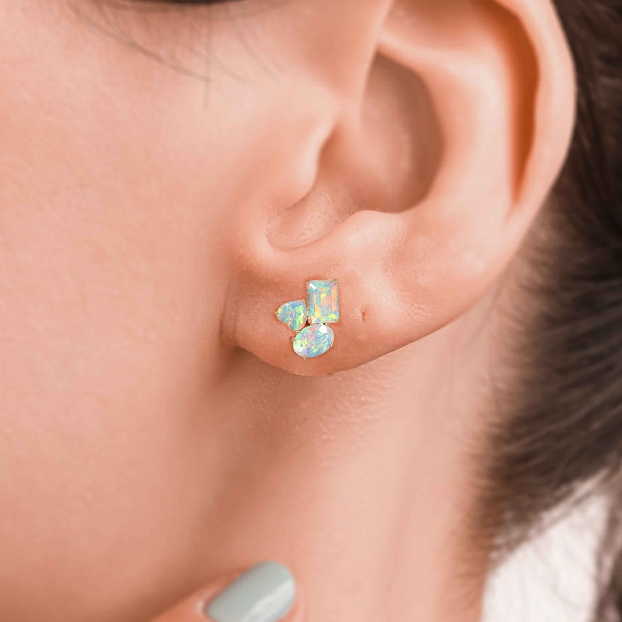White Opal Multi Shape Stone Stud Earring - Goodstone Jewels