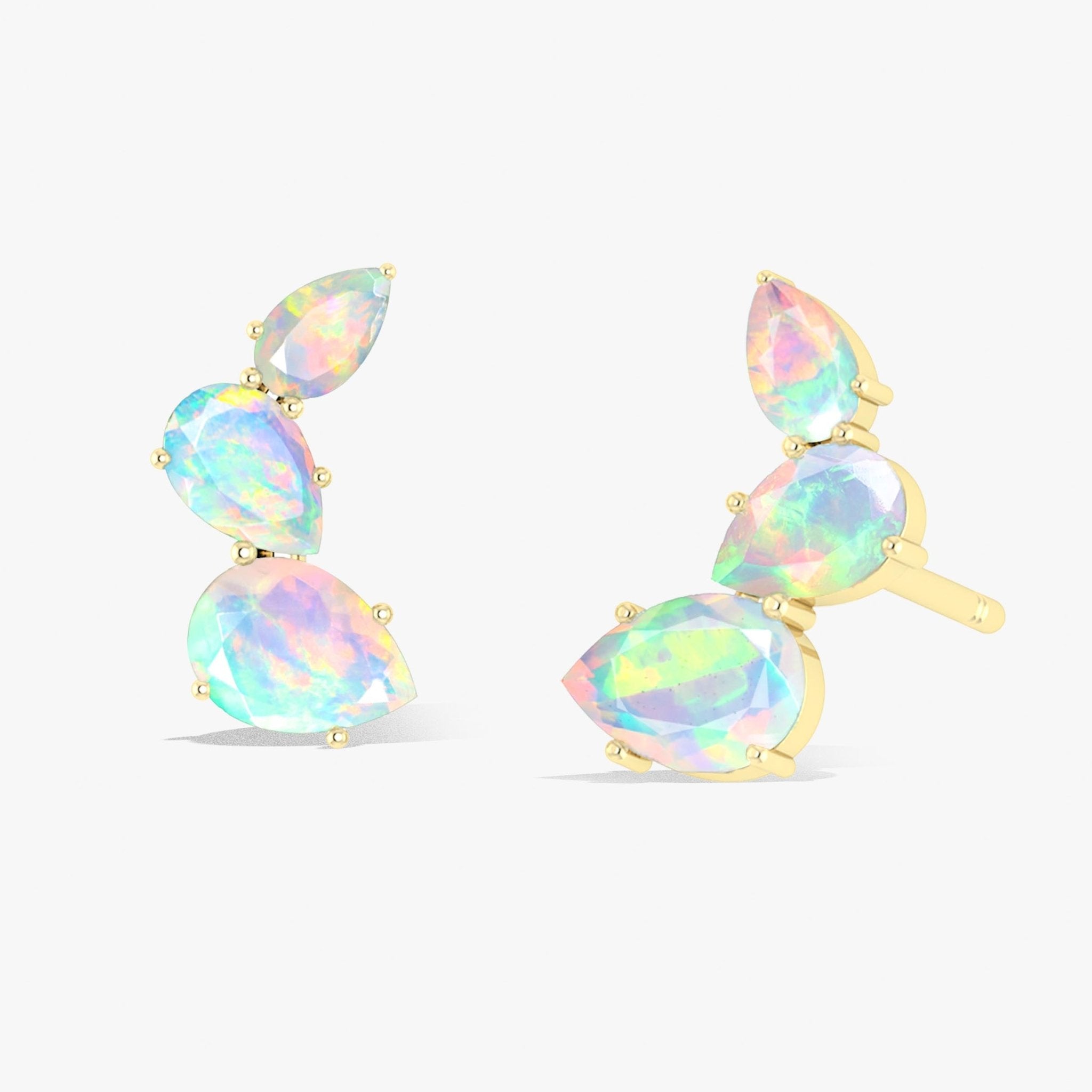 White Opal Pear Horn Style Stud Earrings - Goodstone Jewels