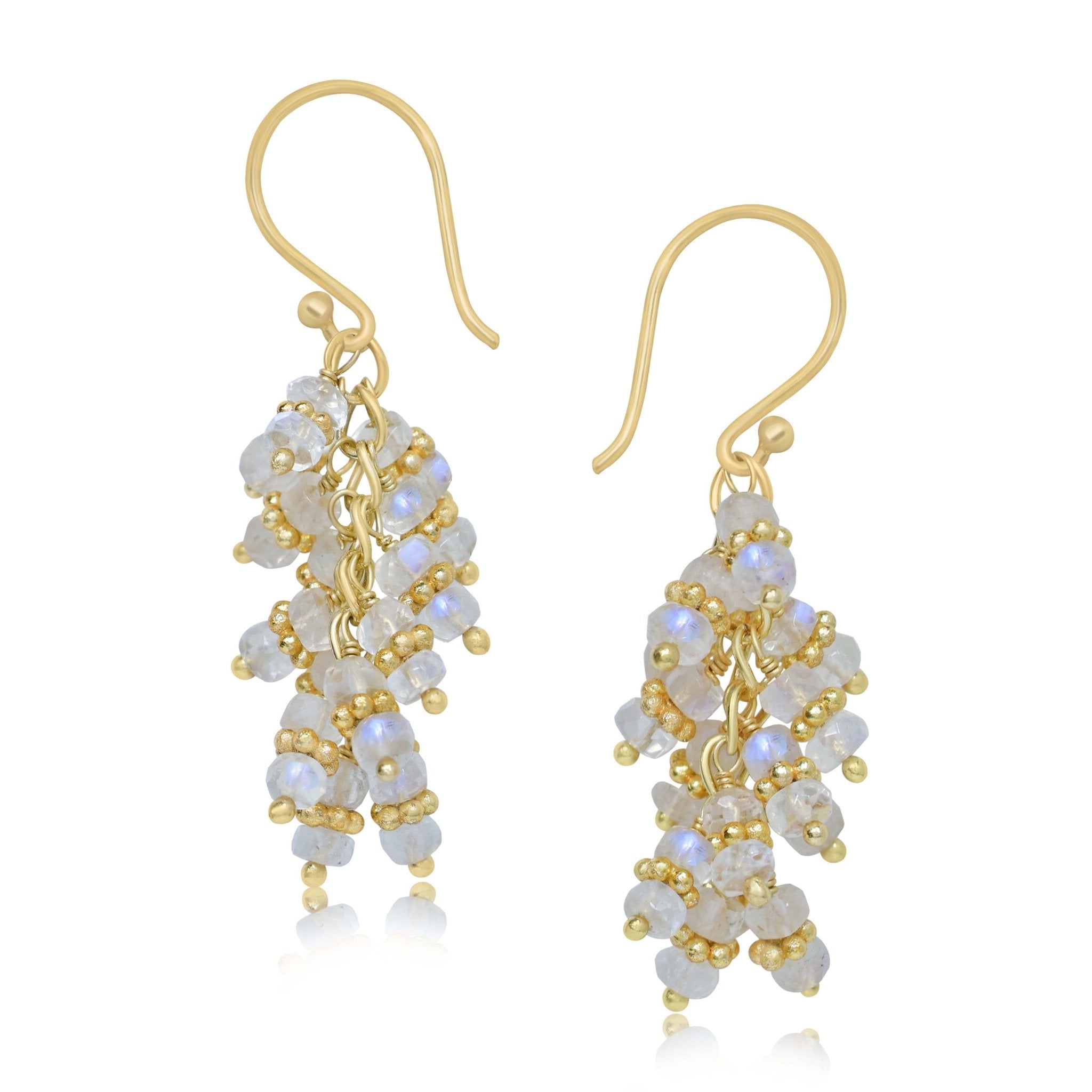 White Rainbow Moonstone Beads Chakri Style Earrings - Goodstone Jewels