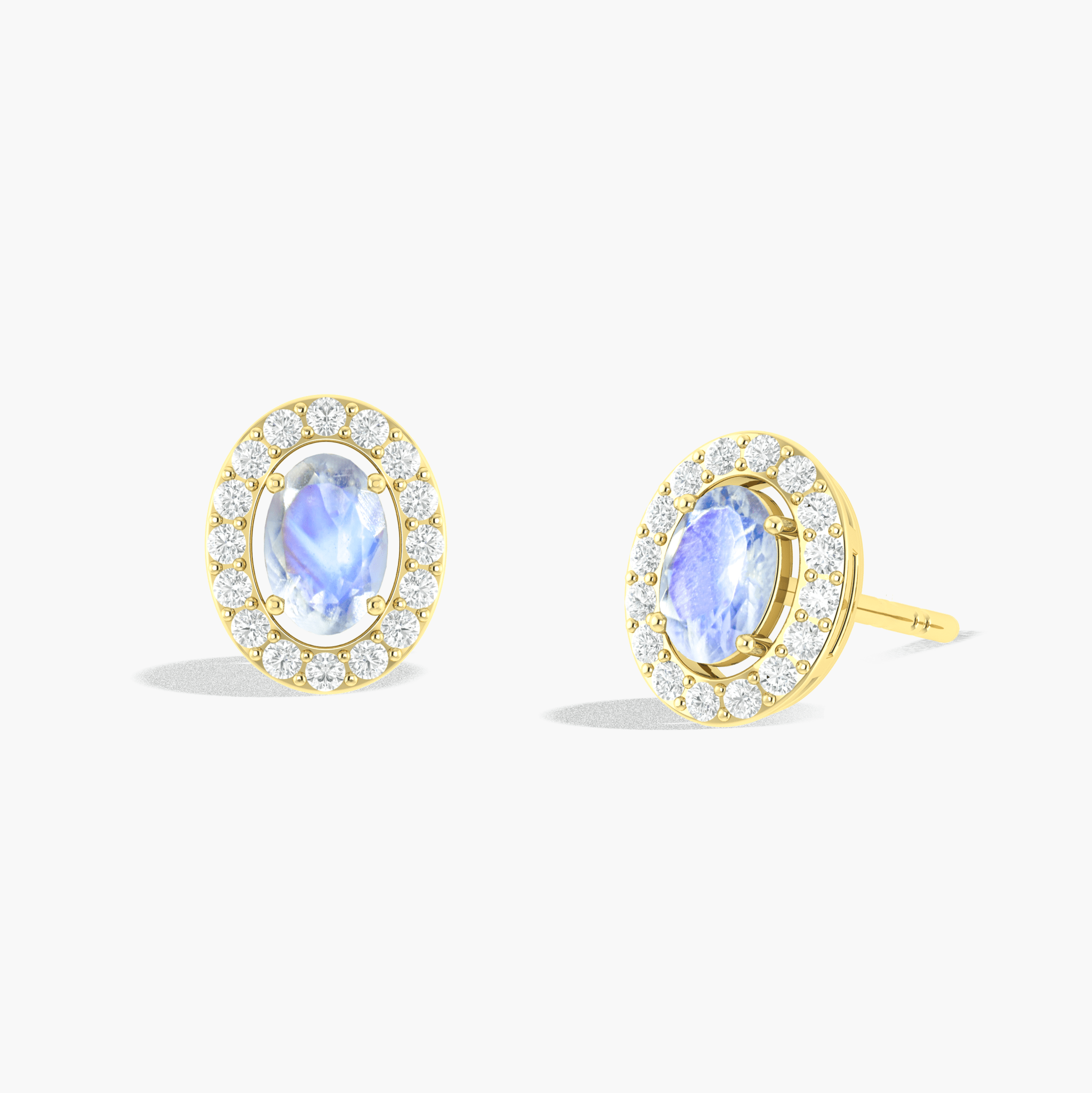 White Rainbow Moonstone Oval Style Stud Earring - Goodstone Jewels