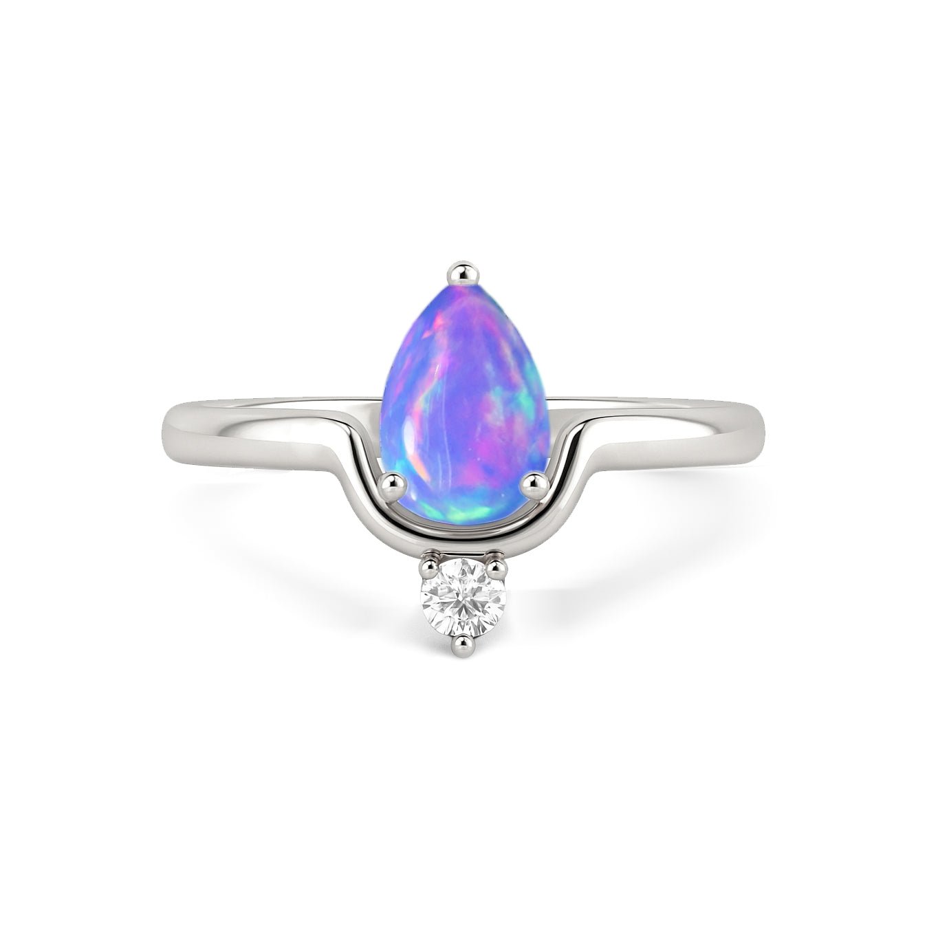 Wishbone Chevron Ring with Natural Lavender Opal and White Cubic Zirconia - Goodstone Jewels