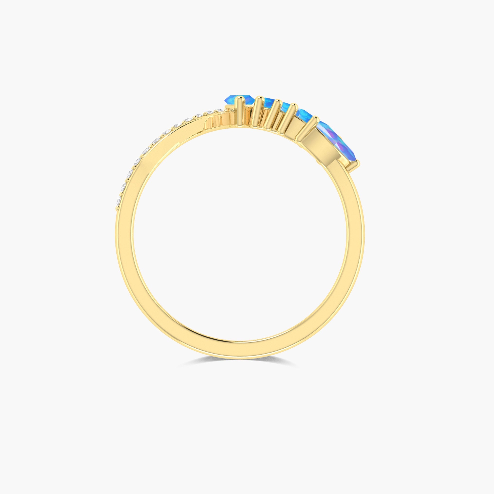 Wishbone Ring with Marquise Shape Natural Blue Opal & White Zircon 1.25 Carat - Goodstone Jewels