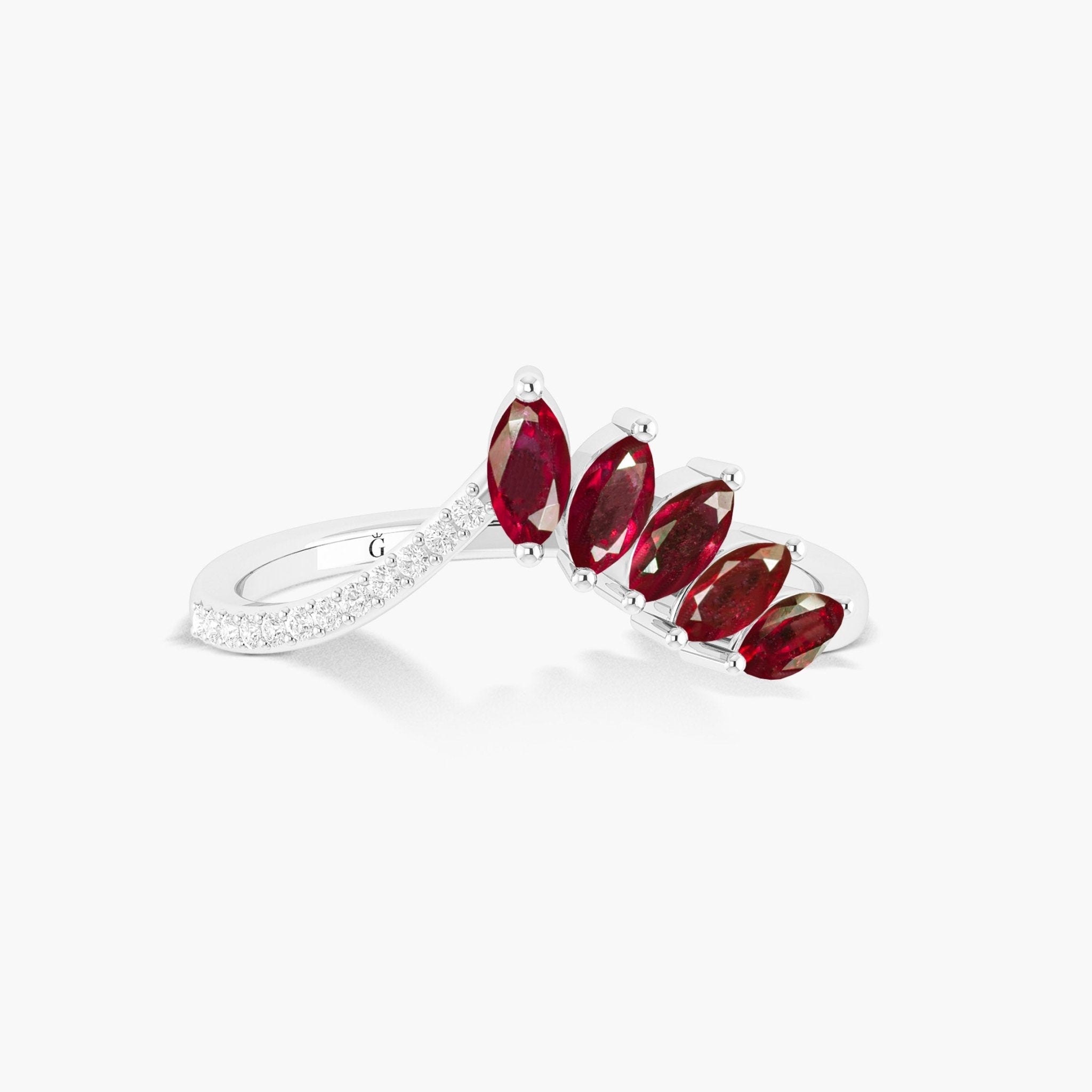Wishbone Ring with Marquise Shape Natural Ruby & White Zircon 2 Carat - Goodstone Jewels